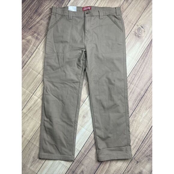 Coleman Men's Bonded Fleece Lined Tear Resistant Canvas Utility Pant 38x30 Brown - Picture 1 of 7